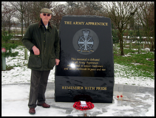 Dave Chapman stands beside the Army Apprentices memorial at the NMA.