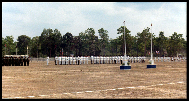 British and Thai soldiers on parade at the road opening ceremony.