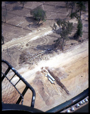 An aerial view of a culvert under construction.