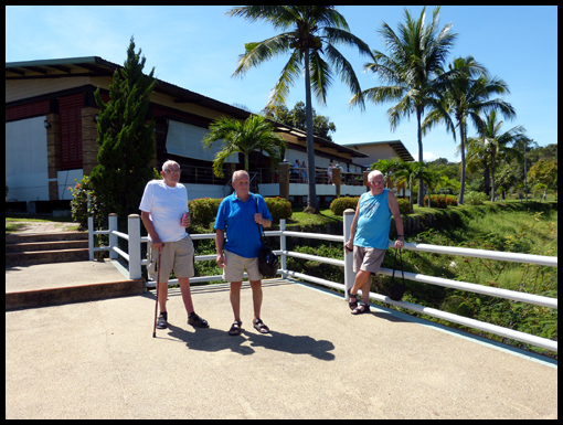 Alan, Harry and Terry outside the Visitor Centre and the group make the hazardous crossing to the restaurant.