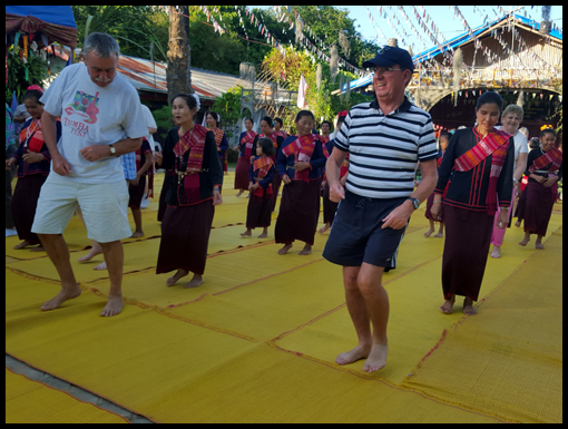 The party gets in full swing with some 'Line Dancing'.