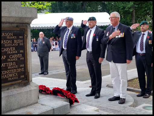 Dave Jardine pays respect, the rollover shows the OCA group in front of the Queen Victoria statue.