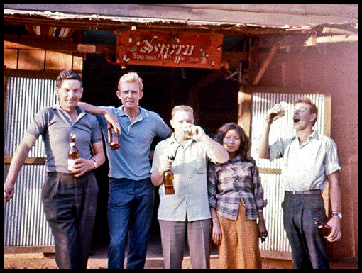 RAF personnel outside a bar in Khok Talat circa 1965